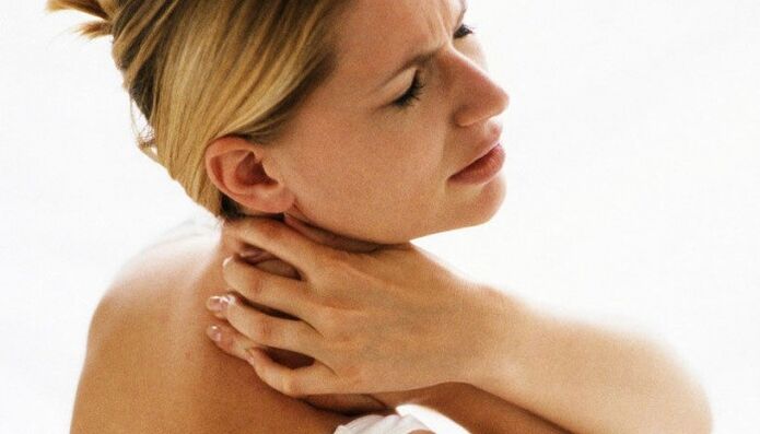 Pain in the neck due to osteochondrosis